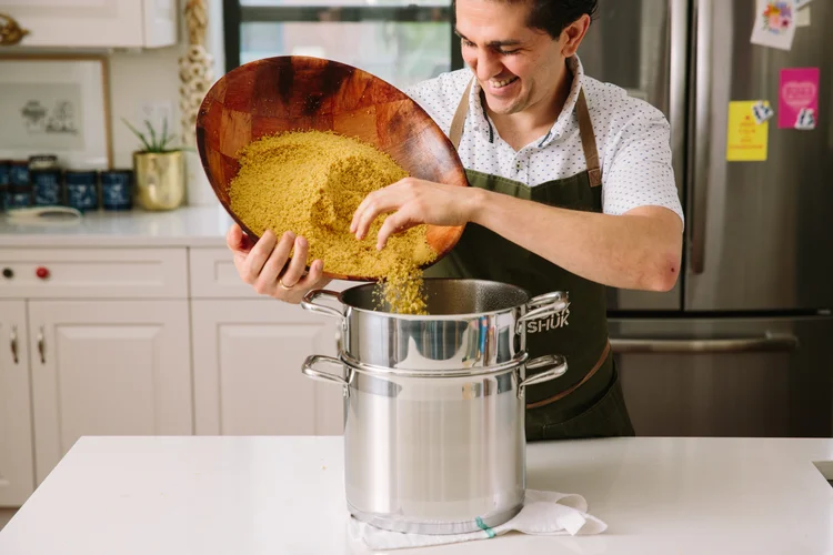 Steaming couscous in a modern kitchen